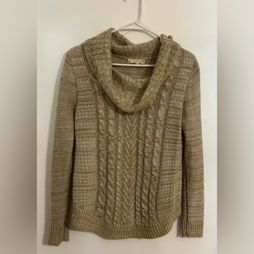 It’s Our Time, Women’s, Tan Knit Cowl Neck Sweater, Size S
